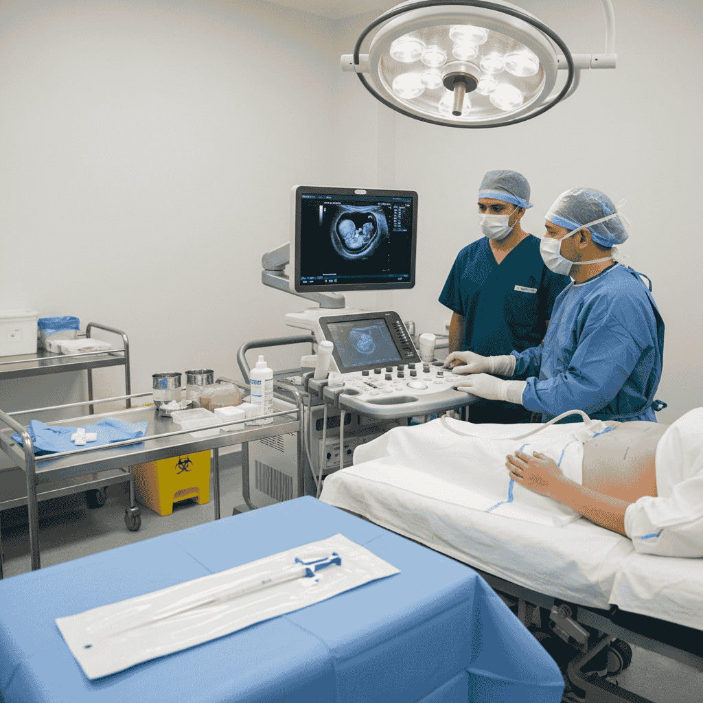 Invasive testing procedure with ultrasound guidance